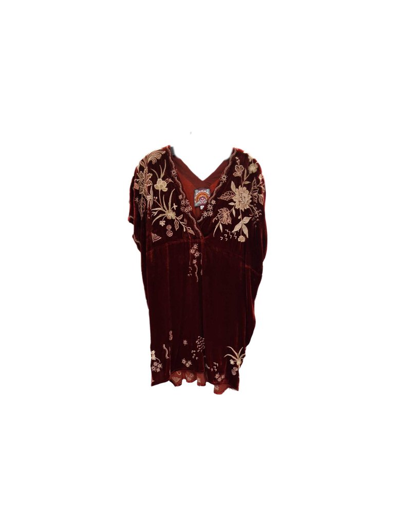 JOhnny Was cap sleeve velvet dress/embroid flowers