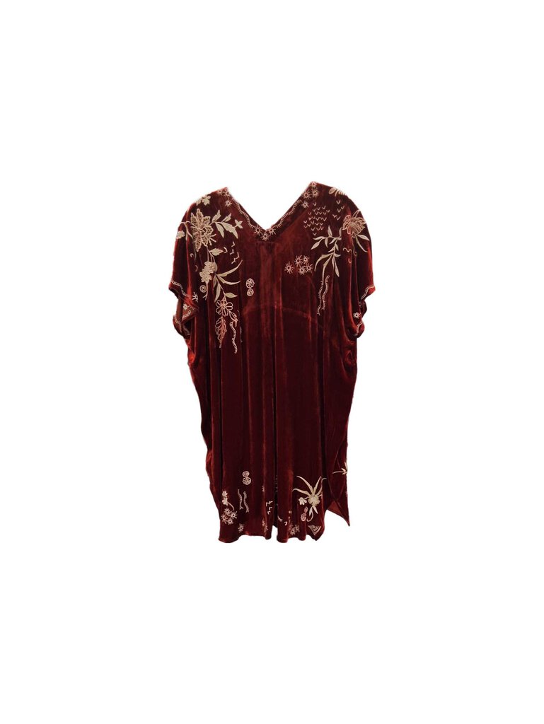 JOhnny Was cap sleeve velvet dress/embroid flowers