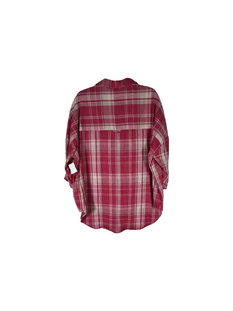 Pilcro 3/4 sleeve plaid shirt/floral pocket